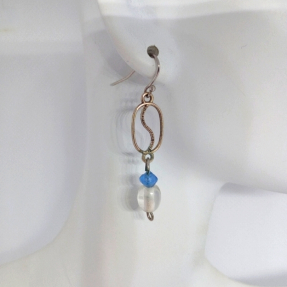 Hand Crafted Sterling Silver Blue Beaded Earrings Dangle Casual Party Boho Chic